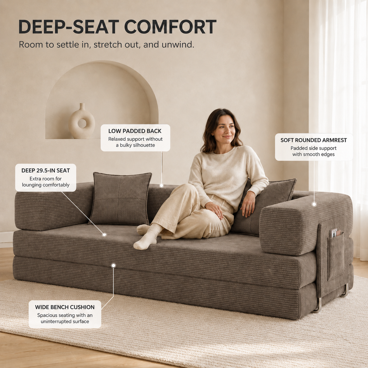 MoonSpeak 78.8'' Futon Sofa Bed, Boneless Couches for Living Room, Brown