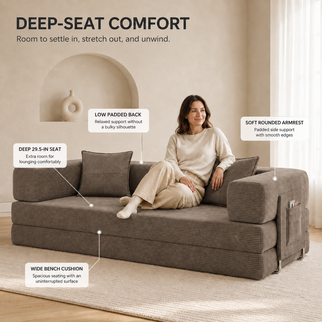 MoonSpeak 78.8'' Futon Sofa Bed, Boneless Couches for Living Room, Brown