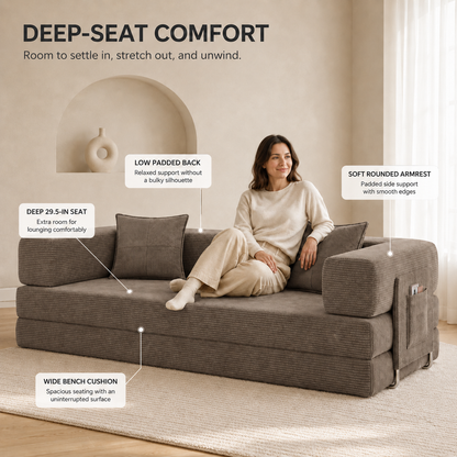 MoonSpeak 78.8'' Futon Sofa Bed, Boneless Couches for Living Room, Brown