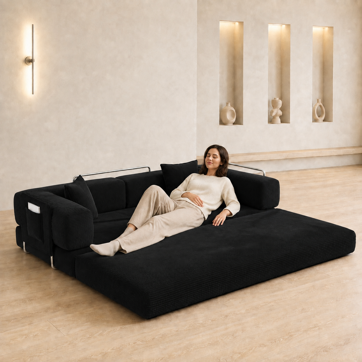 MoonSpeak 78.8'' Futon Sofa Bed, Boneless Couches for Living Room, Black