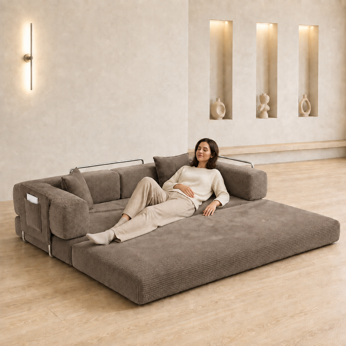 MoonSpeak 78.8'' Futon Sofa Bed, Boneless Couches for Living Room, Brown