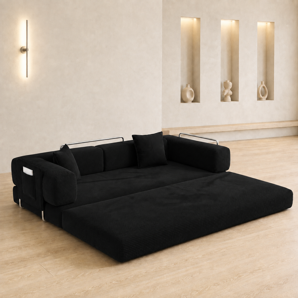 MoonSpeak 78.8'' Futon Sofa Bed, Boneless Couches for Living Room, Black