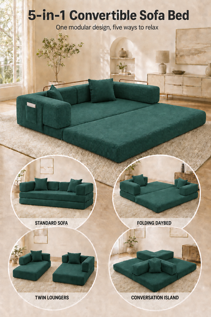 MoonSpeak 78.8'' Futon Sofa Bed, Boneless Couches for Living Room, Emerald Green