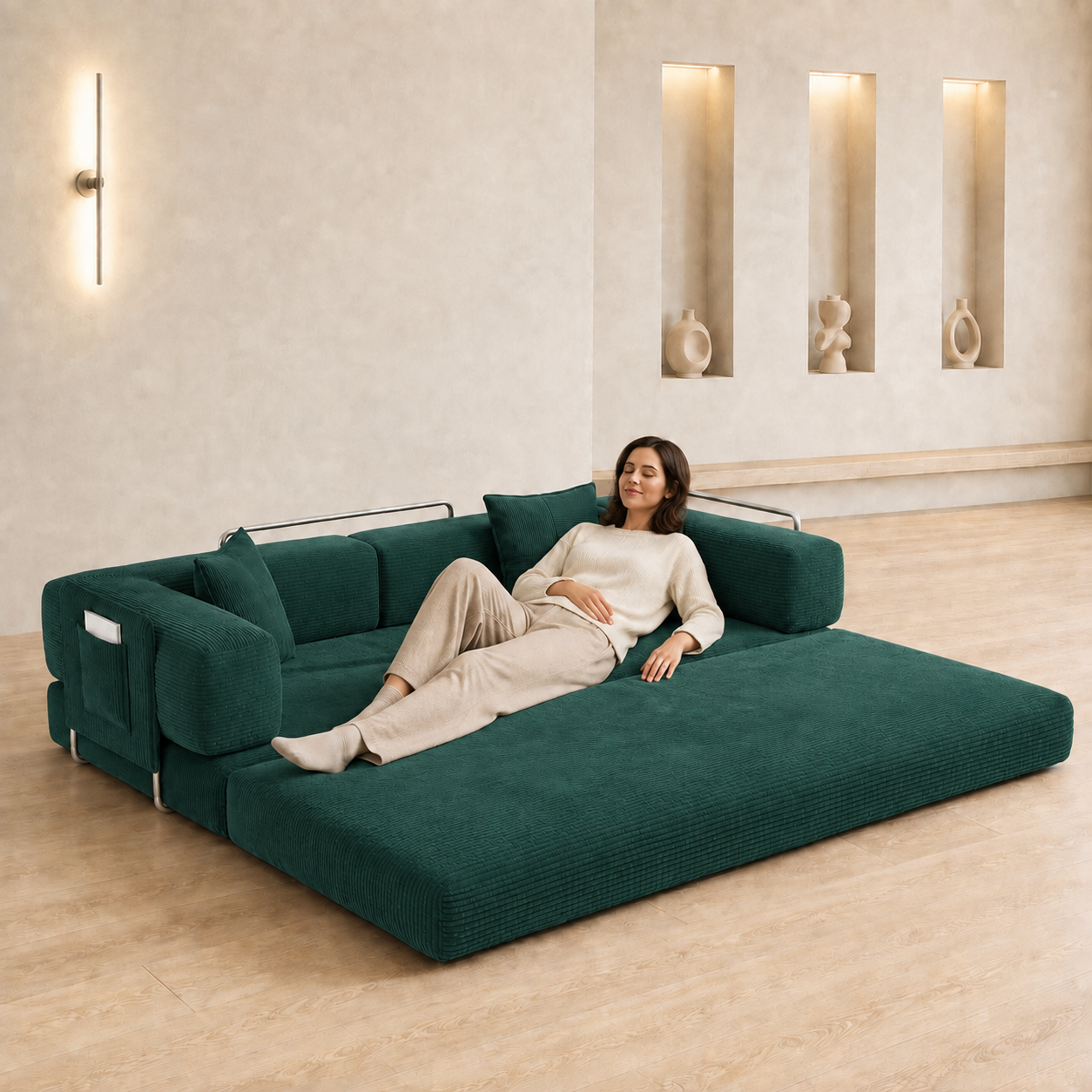 MoonSpeak 78.8'' Futon Sofa Bed, Boneless Couches for Living Room, Emerald Green