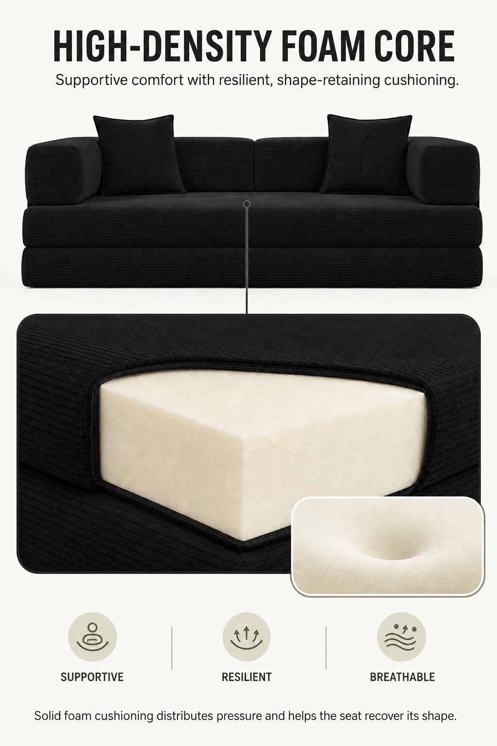 MoonSpeak 78.8'' Futon Sofa Bed, Boneless Couches for Living Room, Black