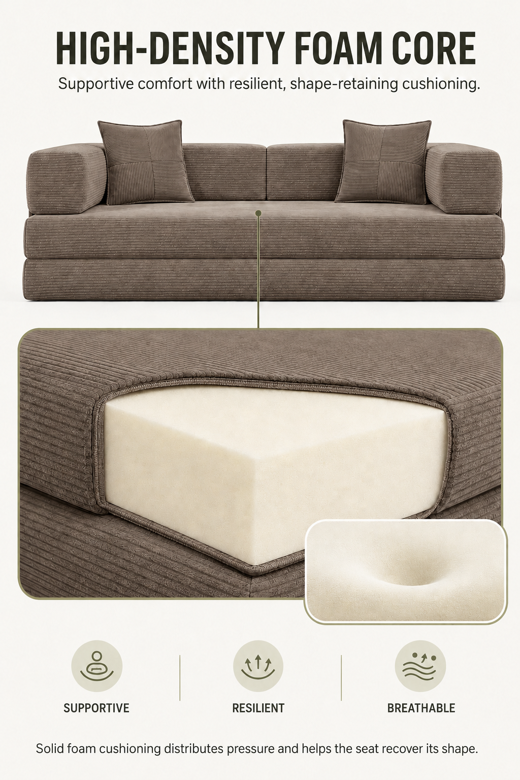 MoonSpeak 78.8'' Futon Sofa Bed, Boneless Couches for Living Room, Brown