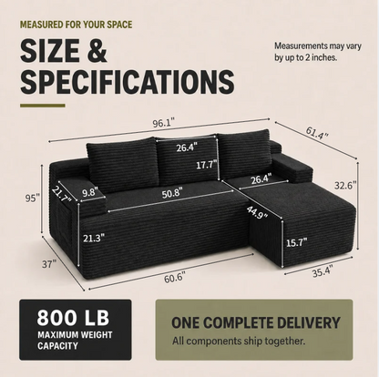 96" Sectional Couches for Living Room Cloud Couch Sofa with L-Shape Upholstered Boneless Couchs Modern Modular Sectional Couch with Chaise (Black, 96" L Shaped with Right Facing Chaise)