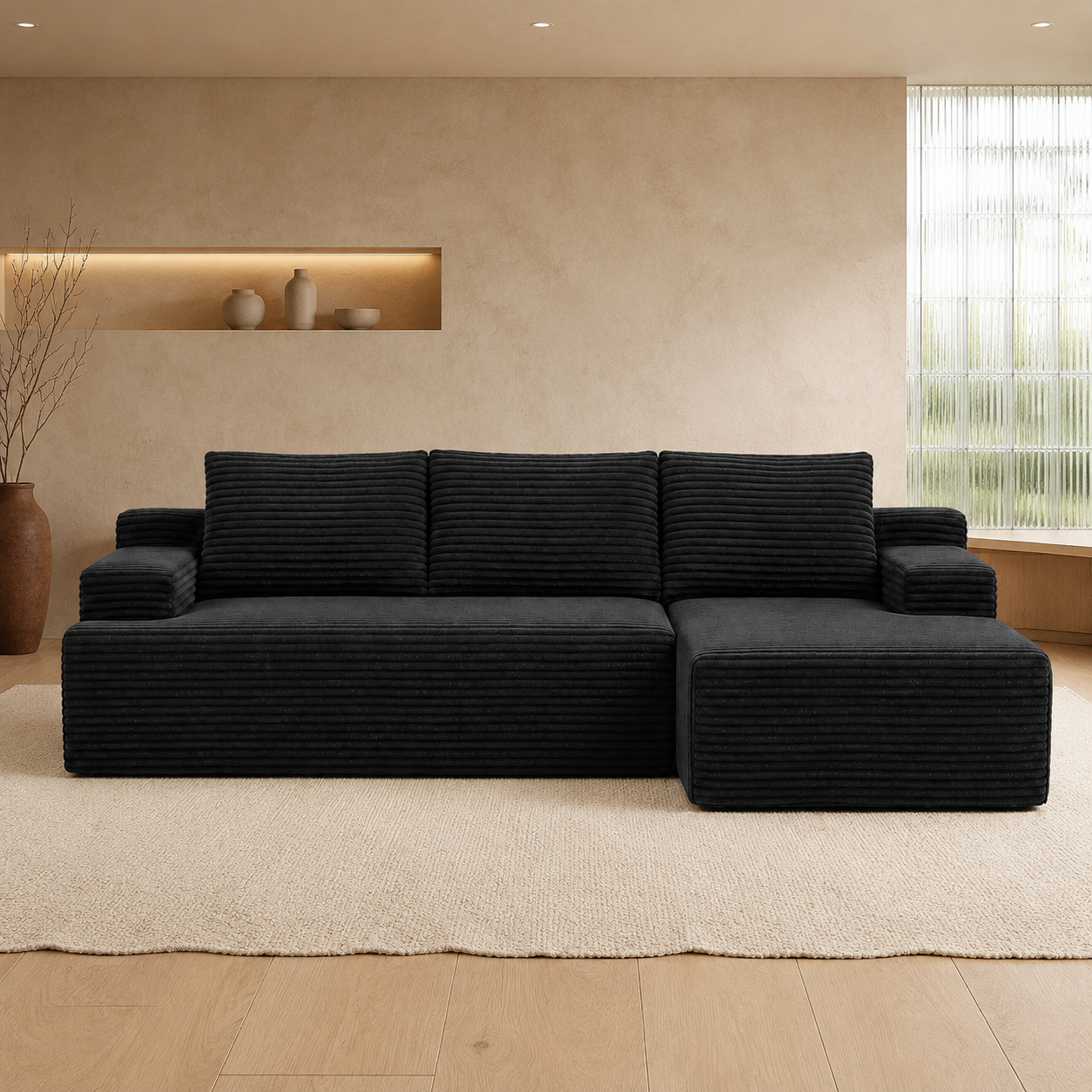 96" Sectional Couches for Living Room Cloud Couch Sofa with L-Shape Upholstered Boneless Couchs Modern Modular Sectional Couch with Chaise (Black, 96" L Shaped with Right Facing Chaise)