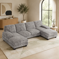 Furmax Sectional Couches for Living Room, U-Shaped Sofa Couch with Linen Fabric, 4 Seat Sofa Set with Double Chaise for Apartment (Fabric, Grey)