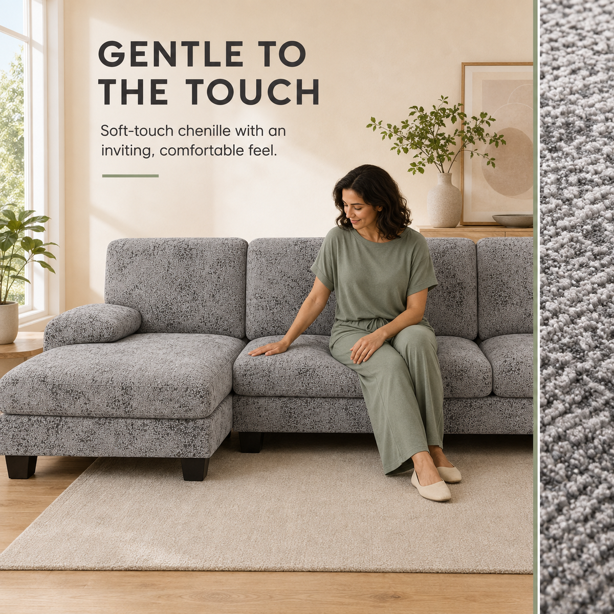 Furmax Sectional Couches for Living Room, U-Shaped Sofa Couch with Linen Fabric, 4 Seat Sofa Set with Double Chaise for Apartment (Fabric, Grey)