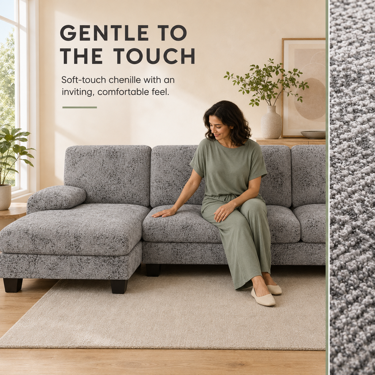 Furmax Sectional Couches for Living Room, U-Shaped Sofa Couch with Linen Fabric, 4 Seat Sofa Set with Double Chaise for Apartment (Fabric, Grey)