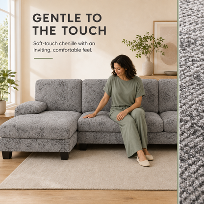 Furmax Sectional Couches for Living Room, U-Shaped Sofa Couch with Linen Fabric, 4 Seat Sofa Set with Double Chaise for Apartment (Fabric, Grey)