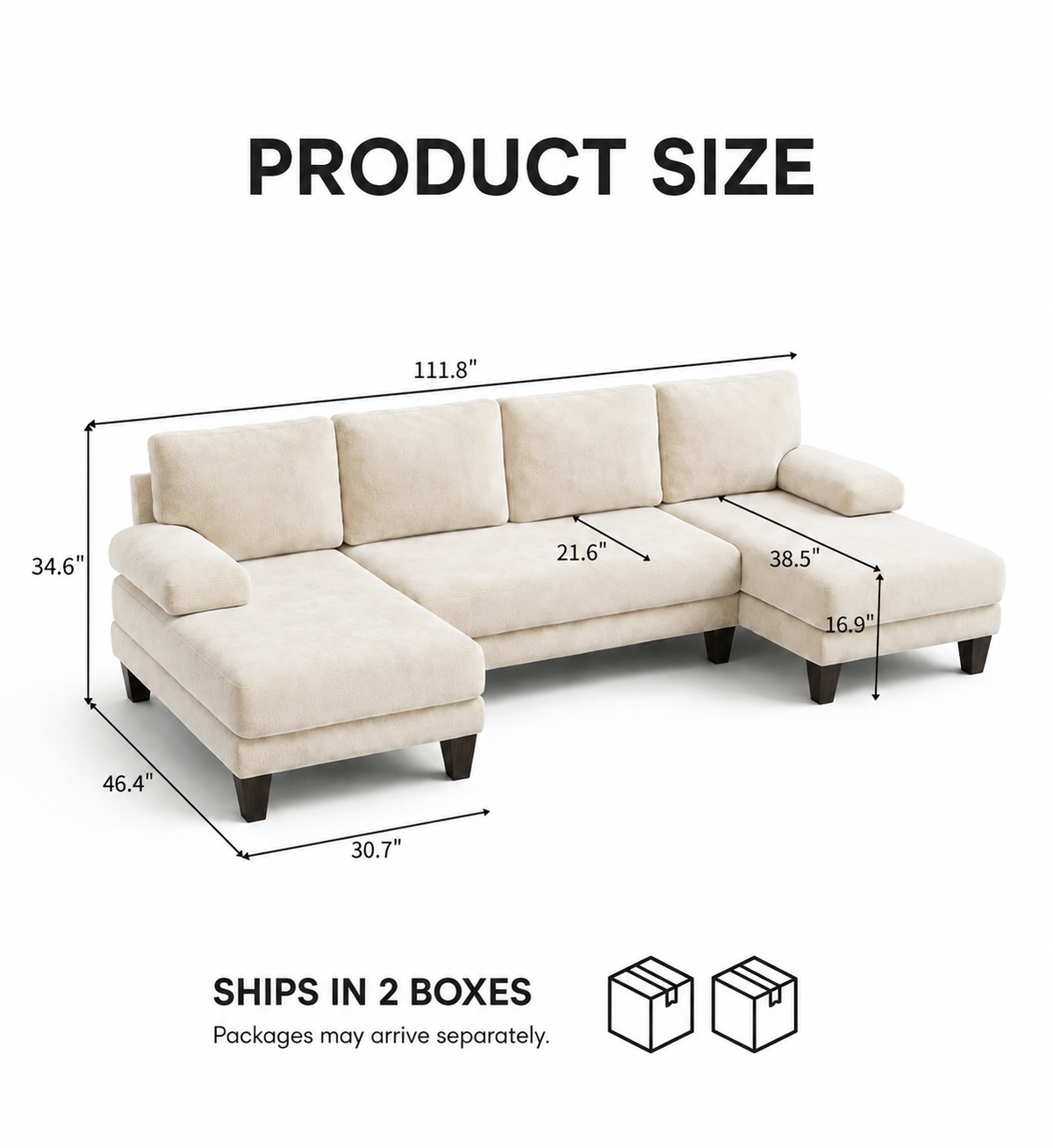 U-Shaped Sectional Couches for Living Room | 112 Inch Modern Sectional Couch | Warm White Chenille Sofa with Double Chaise for Apartment