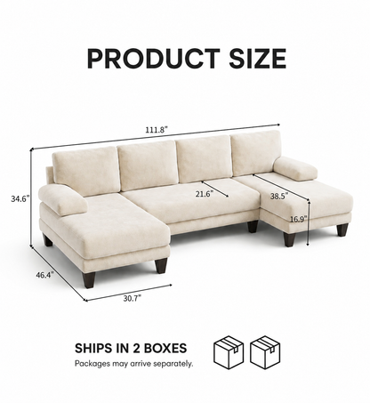 U-Shaped Sectional Couches for Living Room | 112 Inch Modern Sectional Couch | Warm White Chenille Sofa with Double Chaise for Apartment