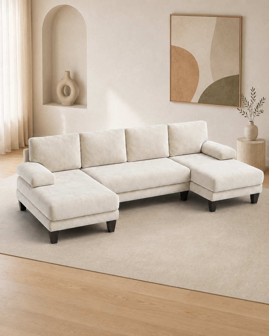 U-Shaped Sectional Couches for Living Room | 112 Inch Modern Sectional Couch | Warm White Chenille Sofa with Double Chaise for Apartment