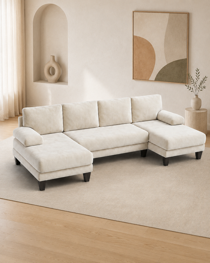 U-Shaped Sectional Couches for Living Room | 112 Inch Modern Sectional Couch | Warm White Chenille Sofa with Double Chaise for Apartment