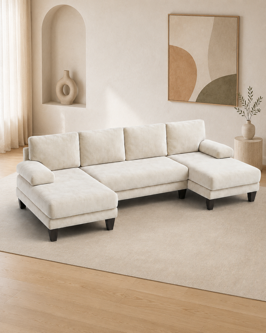 U-Shaped Sectional Couches for Living Room | 112 Inch Modern Sectional Couch | Warm White Chenille Sofa with Double Chaise for Apartment