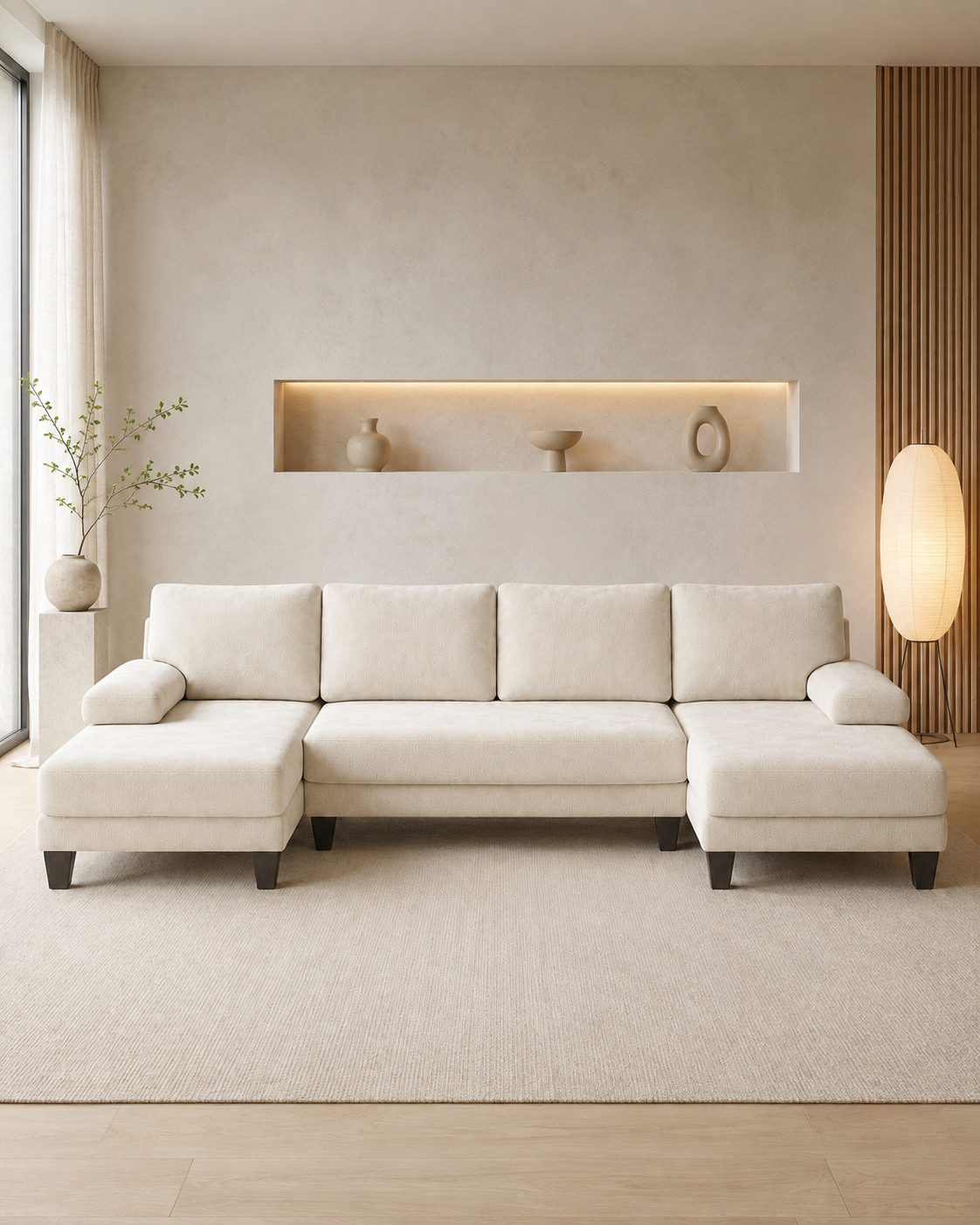 U-Shaped Sectional Couches for Living Room | 112 Inch Modern Sectional Couch | Warm White Chenille Sofa with Double Chaise for Apartment