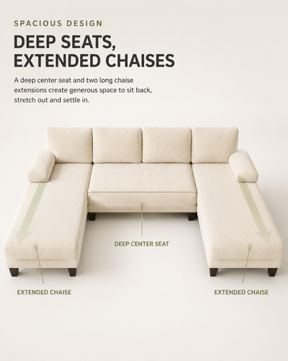 U-Shaped Sectional Couches for Living Room | 112 Inch Modern Sectional Couch | Warm White Chenille Sofa with Double Chaise for Apartment