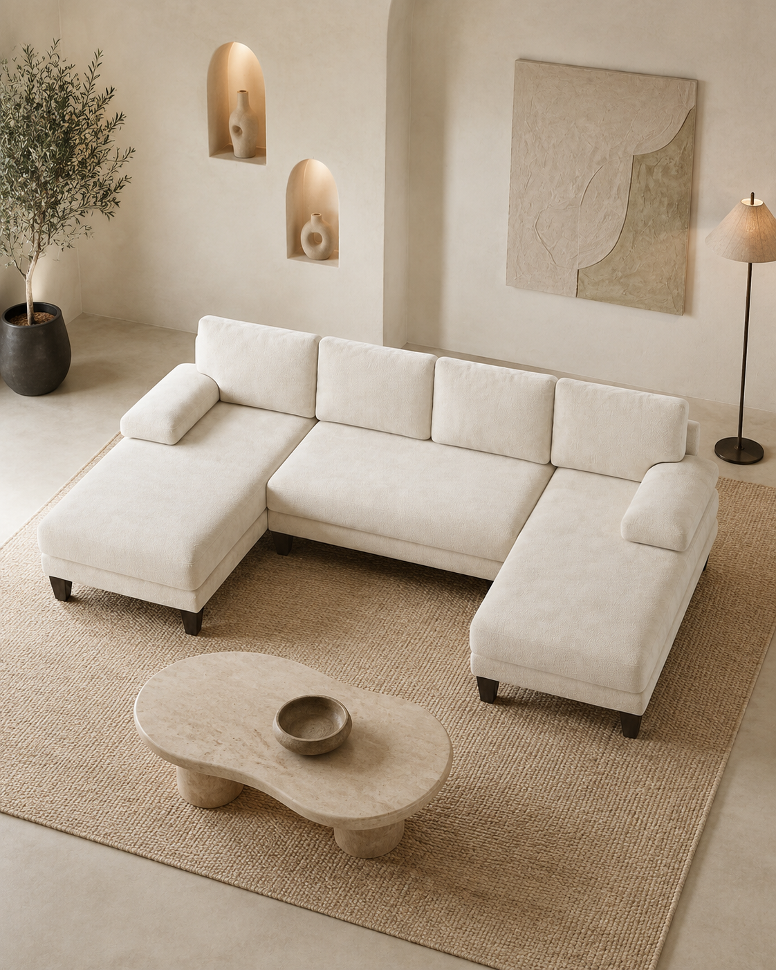 U-Shaped Sectional Couches for Living Room | 112 Inch Modern Sectional Couch | Warm White Chenille Sofa with Double Chaise for Apartment