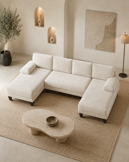 U-Shaped Sectional Couches for Living Room | 112 Inch Modern Sectional Couch | Warm White Chenille Sofa with Double Chaise for Apartment