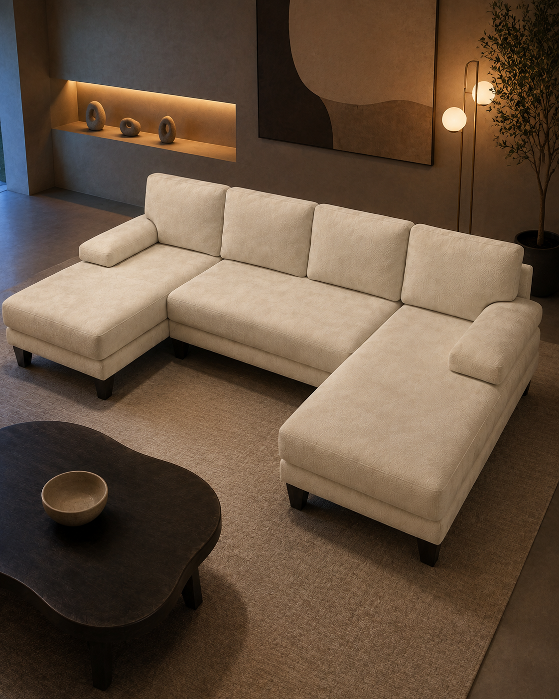 U-Shaped Sectional Couches for Living Room | 112 Inch Modern Sectional Couch | Warm White Chenille Sofa with Double Chaise for Apartment