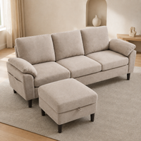 80" Convertible Sectional Sofa, Small L Shaped 3 Seat Couch with Reversible Storage Chaise, Modern Polyester Fabric Sofa Couches for Living Room, Apartment and Small Space, Beige