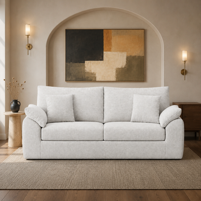 89.8" Cloud Boneless Sofa, Loveseat Couches with 4 Pillows, Modern Living Room 2 Seater Sofa for Small Space, Apartment, No Assembly, Beige
