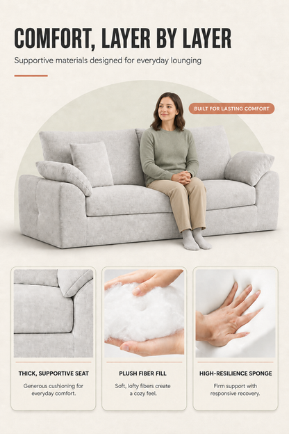 89.8" Cloud Boneless Sofa, Loveseat Couches with 4 Pillows, Modern Living Room 2 Seater Sofa for Small Space, Apartment, No Assembly, Beige