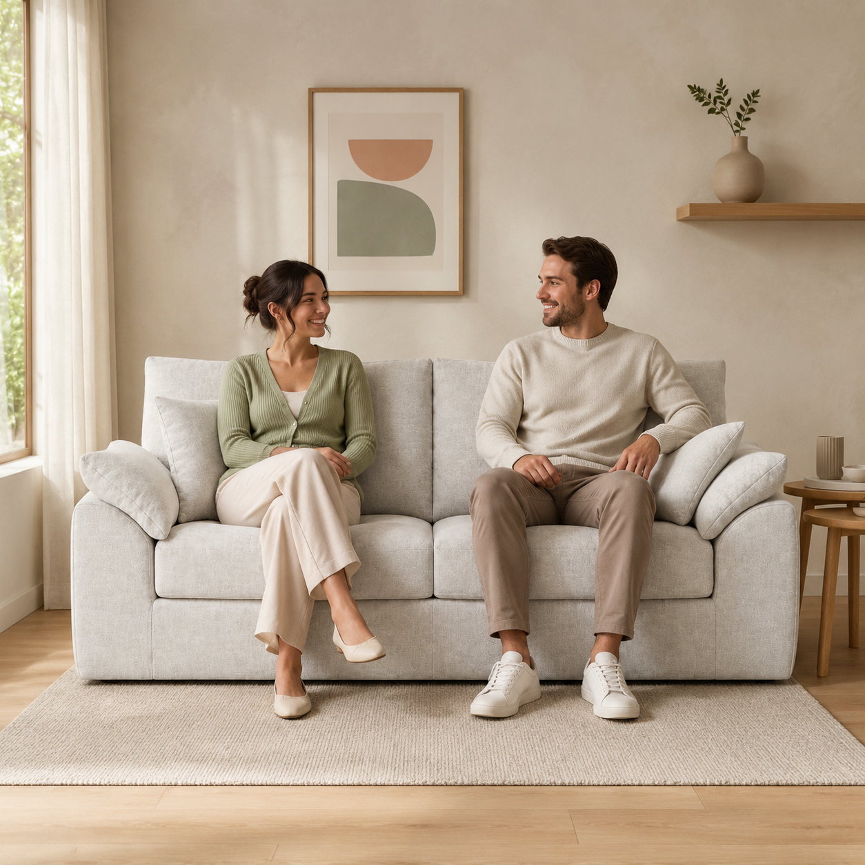 89.8" Cloud Boneless Sofa, Loveseat Couches with 4 Pillows, Modern Living Room 2 Seater Sofa for Small Space, Apartment, No Assembly, Beige