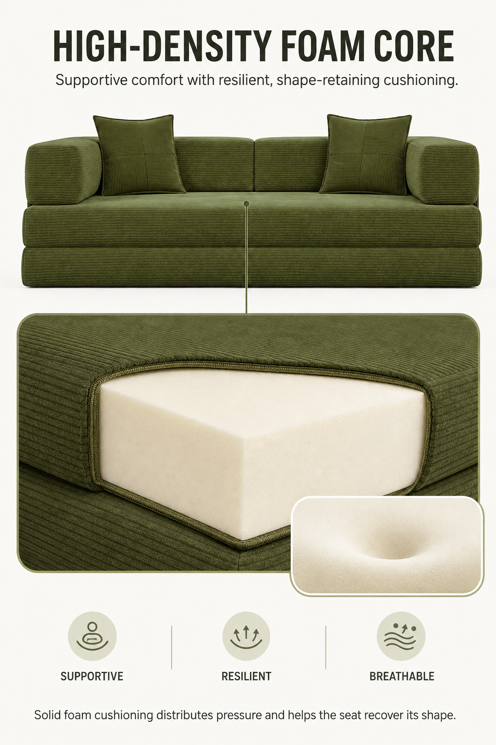 MoonSpeak 78.8'' Futon Sofa Bed, Boneless Couches for Living Room, Green