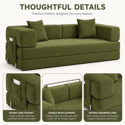 MoonSpeak 78.8'' Futon Sofa Bed, Boneless Couches for Living Room, Green