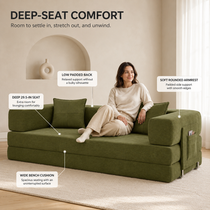MoonSpeak 78.8'' Futon Sofa Bed, Boneless Couches for Living Room, Green