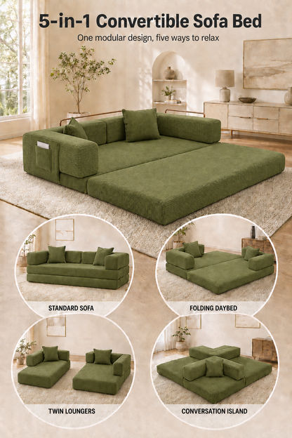 MoonSpeak 78.8'' Futon Sofa Bed, Boneless Couches for Living Room, Green