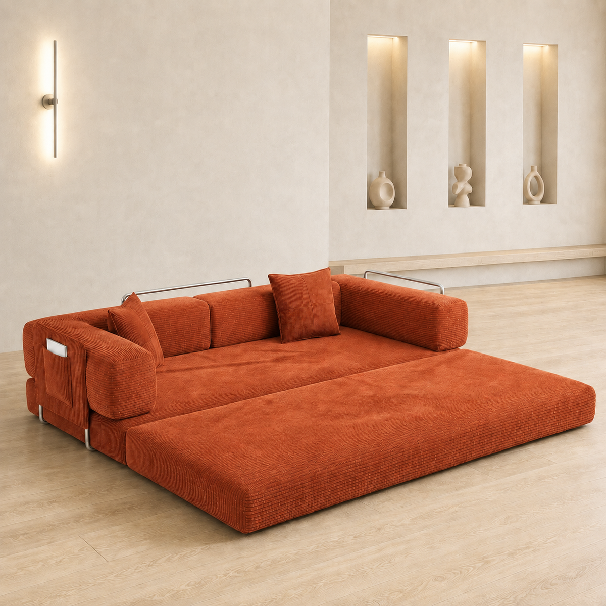 MoonSpeak 78.8'' Futon Sofa Bed, Boneless Couches for Living Room, Rust Red