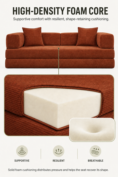 MoonSpeak 78.8'' Futon Sofa Bed, Boneless Couches for Living Room, Rust Red