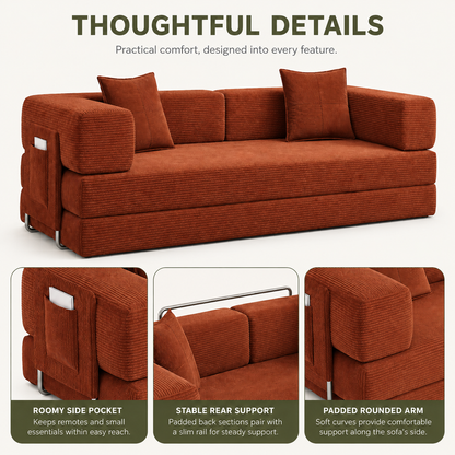 MoonSpeak 78.8'' Futon Sofa Bed, Boneless Couches for Living Room, Rust Red
