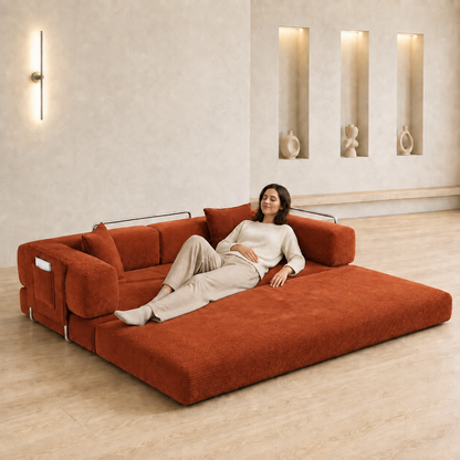 MoonSpeak 78.8'' Futon Sofa Bed, Boneless Couches for Living Room, Rust Red