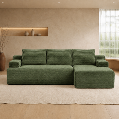 96" Sectional Couches for Living Room Cloud Couch Sofa with L-Shape Upholstered Boneless Couchs Modern Modular Sectional Couch with Chaise, Green