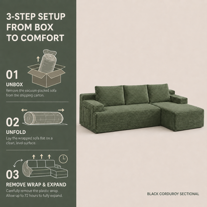 96" Sectional Couches for Living Room Cloud Couch Sofa with L-Shape Upholstered Boneless Couchs Modern Modular Sectional Couch with Chaise, Green