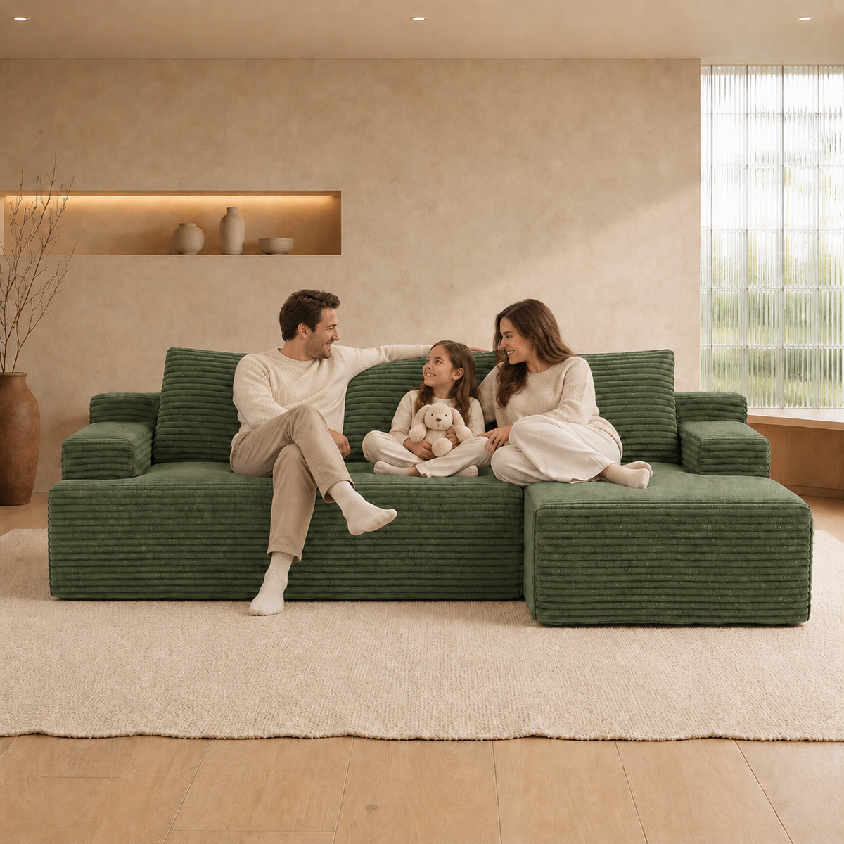 96" Sectional Couches for Living Room Cloud Couch Sofa with L-Shape Upholstered Boneless Couchs Modern Modular Sectional Couch with Chaise, Green