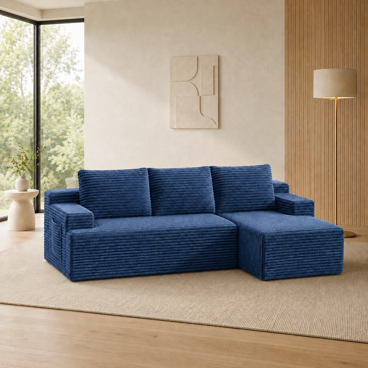 96" Sectional Couches for Living Room Cloud Couch Sofa with L-Shape Upholstered Boneless Couchs Modern Modular Sectional Couch with Chaise, Blue