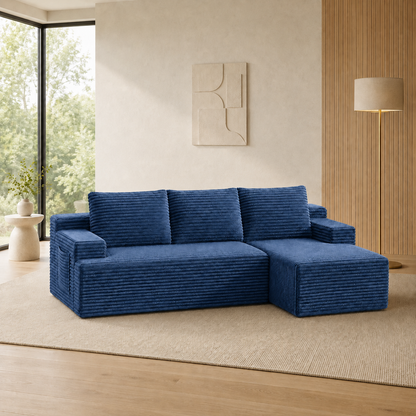 96" Sectional Couches for Living Room Cloud Couch Sofa with L-Shape Upholstered Boneless Couchs Modern Modular Sectional Couch with Chaise, Blue