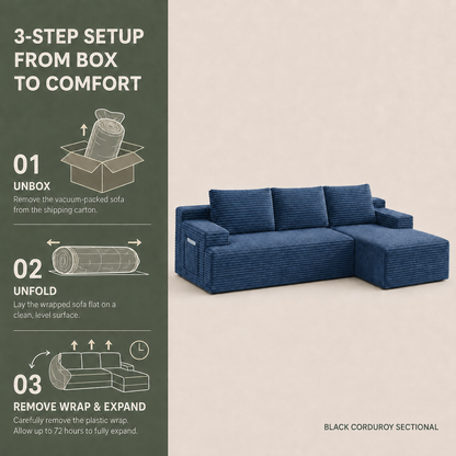 96" Sectional Couches for Living Room Cloud Couch Sofa with L-Shape Upholstered Boneless Couchs Modern Modular Sectional Couch with Chaise, Blue