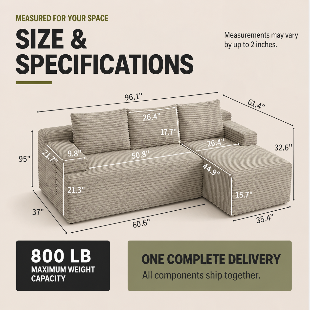 96" Sectional Couches for Living Room Cloud Couch Sofa with L-Shape Upholstered Boneless Couchs Modern Modular Sectional Couch with Chaise, Camel
