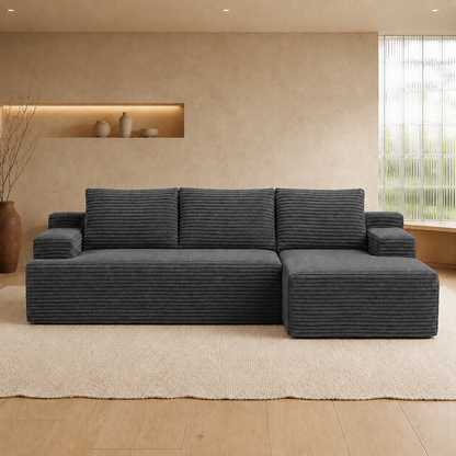 96" Sectional Couches for Living Room Cloud Couch Sofa with L-Shape Upholstered Boneless Couchs Modern Modular Sectional Couch with Chaise, Dark Grey