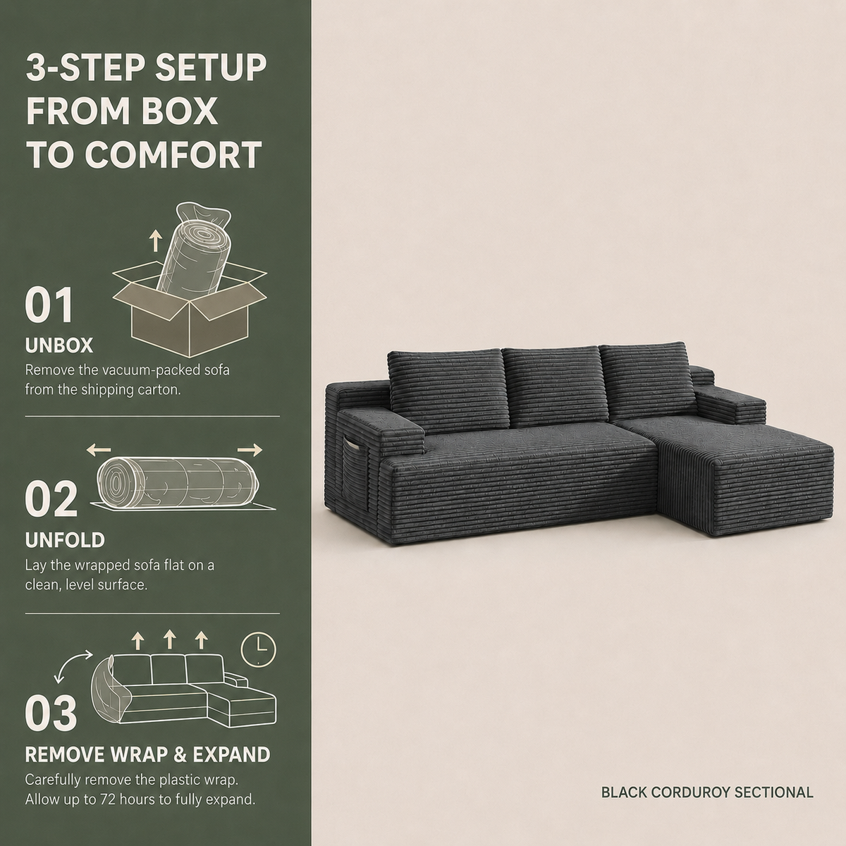 96" Sectional Couches for Living Room Cloud Couch Sofa with L-Shape Upholstered Boneless Couchs Modern Modular Sectional Couch with Chaise, Dark Grey