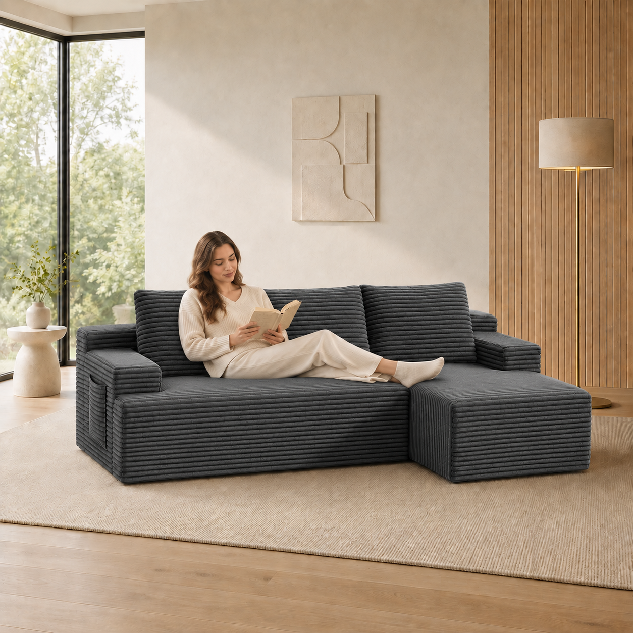 96" Sectional Couches for Living Room Cloud Couch Sofa with L-Shape Upholstered Boneless Couchs Modern Modular Sectional Couch with Chaise, Dark Grey