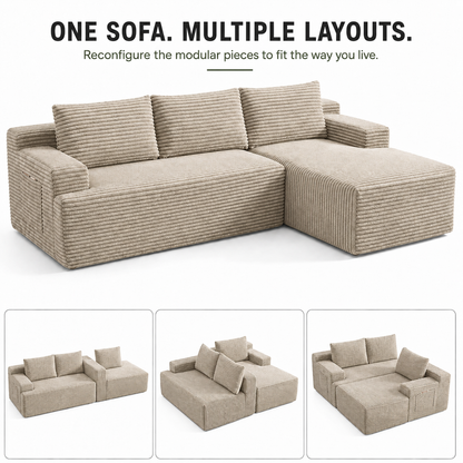 96" Sectional Couches for Living Room Cloud Couch Sofa with L-Shape Upholstered Boneless Couchs Modern Modular Sectional Couch with Chaise, Camel