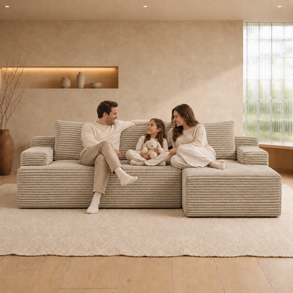 96" Sectional Couches for Living Room Cloud Couch Sofa with L-Shape Upholstered Boneless Couchs Modern Modular Sectional Couch with Chaise, Camel